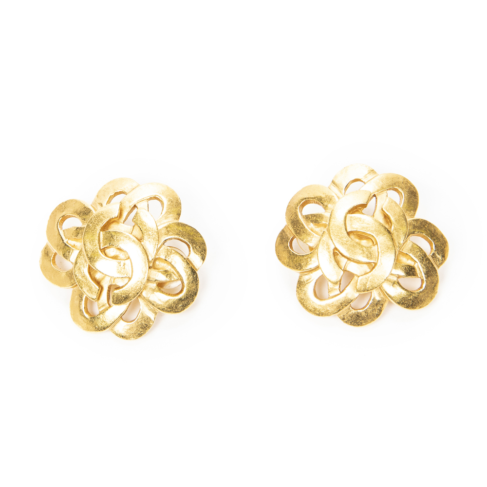 Chanel CC Heart Cross Clip On Earrings